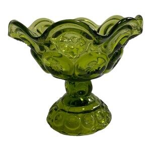 Vintage Le Smith Moon and Stars Candy Dish Compote green glass flared top